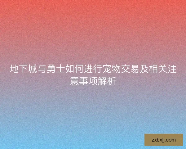 地下城与勇士如何进行宠物交易及相关注意事项解析