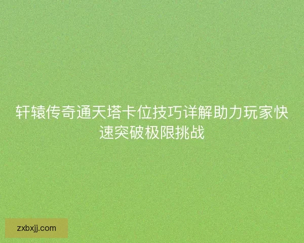 轩辕传奇通天塔卡位技巧详解助力玩家快速突破极限挑战