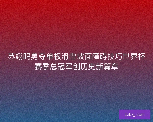 苏翊鸣勇夺单板滑雪坡面障碍技巧世界杯赛季总冠军创历史新篇章